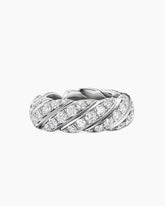 Sculpted Cable Flex Band Ring in 18K White Gold with Diamonds, 7.5mm